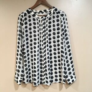 Banana Republic Sheer Polka Dot Pintuck Blouse Womens M White Black Classic Chic